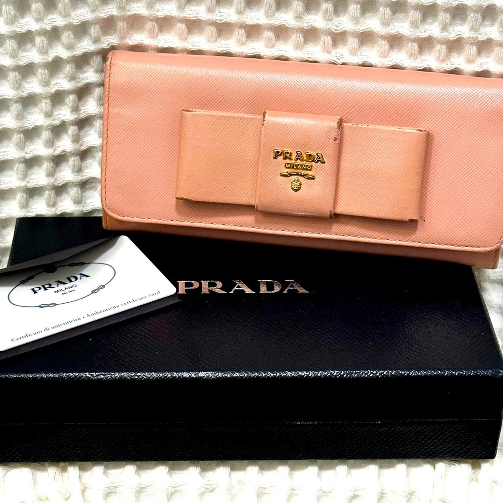 Prada Double Snap Long Wallet with Bow